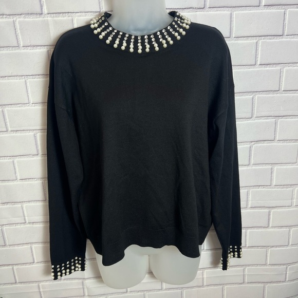 ADRIANNA PAPELL Black Pearl-Embellished Women's Top/size M - Picture 6 of 11